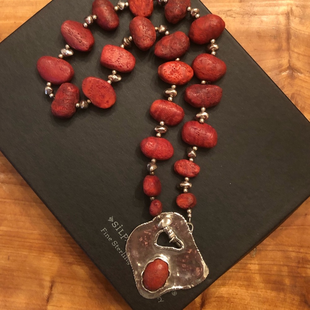 Rare Silpada Sterling Silver Red Sponge Coral Toggle Clasp Necklace N0900 - Picture 11 of 16